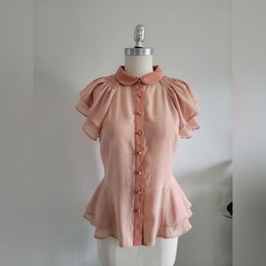 VERO MODA peach pink chiffon flutter sleeve blouse with peplum on hips